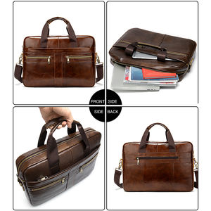 <b>Men's</b> Genuine <b>Leather</b> Business Laptop Briefcase Waterproof Soft <b>Sided</b> Coffee Multi-size Large Capacity Fashion Design - Product Image 4
