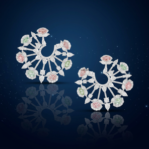 Pendientes de Oreja con Diseño Floral de Diamantes Moissanite Multicolores de Lujo, Oro de 10K, 14K, 18K, Plata 925, 935, Joyería Fina de Diseñador - Product Image 1