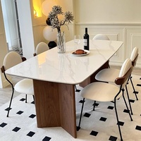Table à manger extensible de style moderne en bois massif et marbre rectangulaire 6 places avec chaise en noyer noir