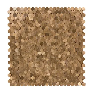 Ready To Ship 3D Mini Hexagon Gold Aluminium Self Adhesive Metal Mosaic Tiles For Kitchen