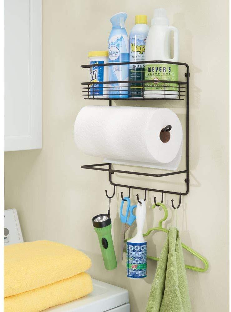 Titular de rollo de cocina ahorro de espacio montado en la pared sostenedor de rollo de papel con integrada de Spice Rack