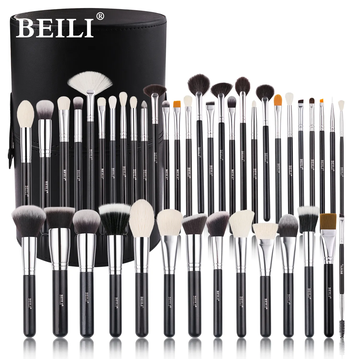 BEILI Private Label Makeup Brushes Black Wooden Handle Goat Hair Foundation Eyeshadow Brush for Professional Make-up Artis