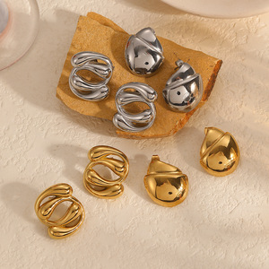 ต่างหูทรงหยดน้ำรูปทรงเรขาคณิต ทำจากไทเทเนียมสตีล ชุบทอง 18k  วัสดุสแตนเลสสตีล เครื่องประดับแฟชั่นสำหรับผู้หญิง - Product Image 1