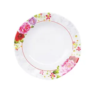 Wholesale Dinnerware Custom Logo Restaurant White with pattern Melamine Plates Dinner Set