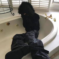Sweat à capuche zippé personnalisé avec logo, style streetwear délavé à l'acide, pour homme et femme, avec empiècements en fourrure véritable