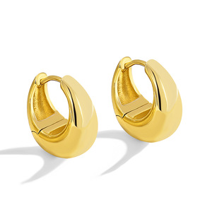 2024 Trendy 925 Sterling <b>Silver</b> Chunky <b>Hoop</b> <b>Earrings</b> <b>Real</b> Gold Plated Geometric Pattern for Weddings Parties Stylish Alloy Gift - Product Image 5