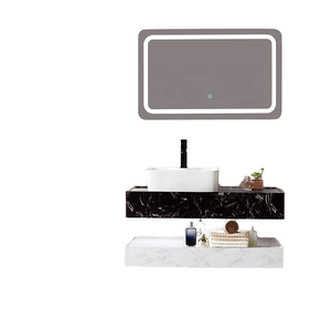 Lavabo Senza Giunture 60-80cm in Pietra Sinterizzata con Angoli Smussati, Specchio LED Incluso, Mobile Bagno Minimalista Moderno - Product Image 1