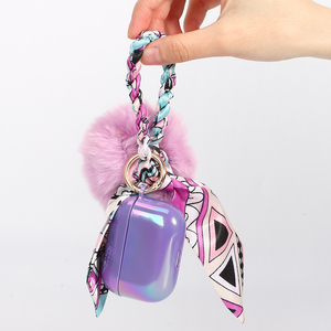 Fur Ball Tassels Macrame Scarf Keychain Decorate Silicone Protect Cover Cute Glossy <strong>Earphone</strong> case for airpods - Product Image 4
