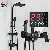 Robinet de douche en laiton noir de luxe à quatre boutons, surface brossée, eau chaude, ensemble de robinets de douche en céramique, directement du fabricant