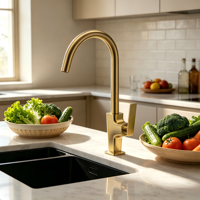 Robinet de cuisine noir mat en gros, mitigeur monocommande à bec haut pivotant à 360° pour montage sur évier, idéal pour projets d'appartements