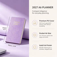 Agenda hebdomadaire A6 2027 avec couverture en PU pailletée, carnet de notes en cuir avec calendrier de 12 mois, planificateur journalier, bloc-notes, journal
