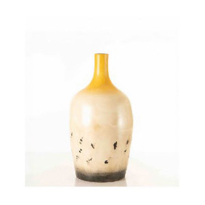<b>Ceramic</b> <b>Vase</b> Cylindrical Shape Matte Finish With Black Speckles Yellow Neck Decorative Home Accent 1 Piece - Product Image 4