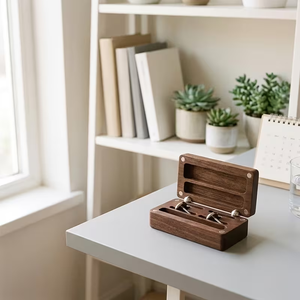 Caja de almacenamiento para juego de <span class=keywords><strong>gemelos</strong></span> y pasadores de corbata de diseño moderno, <span class=keywords><strong>gemelos</strong></span> para hombre, caja de madera - Product Image 2