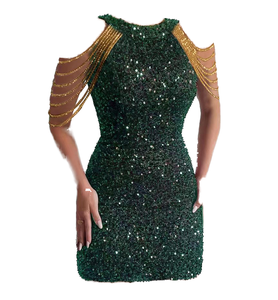 Vestido de Noche Sexy de Lentejuelas con Borlas de Cristal, Diseño de Cintura Imperio, Antiestático, Largo hasta la Rodilla, Estilo Moderno - Product Image 1