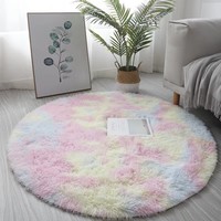 Teppich Batik-Look Langflor Dicker Runder Teppich Wohnzimmer Couchtisch-Matte Runde Tischmatte Wohnzimmer Hängekorb-Teppich