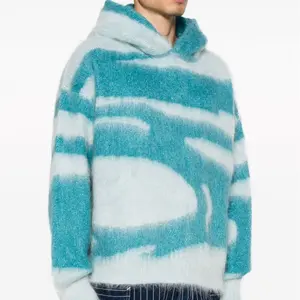 Kunden spezifischer OEM & ODM Mohair pullover Langarm gestrickte Frauen Fuzzy Mohair Bonsai Waves Gestrickter Hoodie