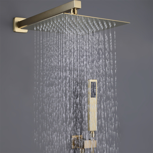 Mitigeur <span class=keywords><strong>de</strong></span> <span class=keywords><strong>douche</strong></span> thermostatique mural en laiton doré à 3 voies avec <span class=keywords><strong>barre</strong></span> coulissante et <span class=keywords><strong>douche</strong></span> pluie intégrée - Product Image 3