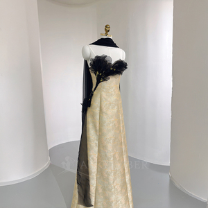Vestido de Noche de Lujo Nt119 con Flores de Tul Negro, Elegante Vestido de Gala sin Tirantes para Mujer, Jancember - Product Image 2