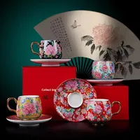 Service à café et à thé en céramique avec poignée et sous-verre, 6 pièces, design rétro de luxe léger, emballage cadeau