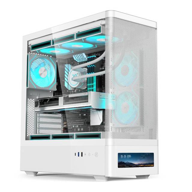 Oem Odm Soeyi PC Gamer Case Mesh Front Panel Gaming Curved Pc Case Gaming Cabinet Wholesales ATX PC Case with LCD Screen