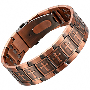 Pulsera Cruzada Geométrica de Tres Hileras con <span class=keywords><strong>Terapia</strong></span> Magnética Bioenergética para Hombre, Chapada en Oro, para el Alivio del Dolor de Artritis - Product Image 1