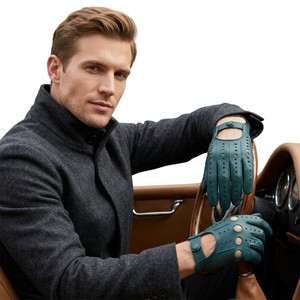 Men's Soft Leather <b>Gloves</b> Designed for Driving Breathable Perforated Panels Comfortable Wrist Fit Wholesale - Product Image 1