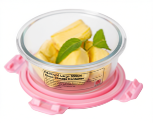 O8 Round Large 1000ml <b>Glass</b> Storage <b>Container</b> With Clip On Lid For Kitchen Food Preservation - Product Image 1