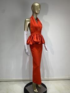 Sexy Deep V Neck Halfter Meerjungfrau Abendkleider Long Train Peplum Red Long <span class=keywords><strong>Prom</strong></span> Kleid mit 3D Flower Vestidos - Product Image 3