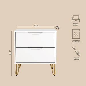 White Nightstand With Gold Hairpin Legs <b>Storage</b> <b>Drawer</b> Cabinet <b>For</b> Bedroom - Product Image 4