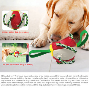 <b>Interactive</b> Dog Chew Ball with Rope and Handle Red White Yellow Plastic Treat Dispensing <b>Toy</b> for Dogs - Product Image 5