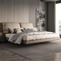 Lit Double Rembourré Moderne de Luxe en Cuir Véritable avec Cadre Flottant, Éclairage LED Intelligent et Design Minimaliste, Taille King pour Chambre Parentale