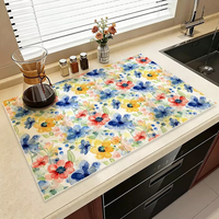 Tapis de cuisine en cuir Nappa et PVC, style pastoral américain, tapis de drainage en cuir pour cuisine, tapis absorbant l'eau, tapis de cuisine à motifs floraux