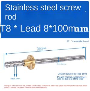 304 ステンレス鋼 T8 台形ネジ 300mm 500mm 1000mm 3D プリンタ自動化機器のネジ切り用ナット - Product Image 4