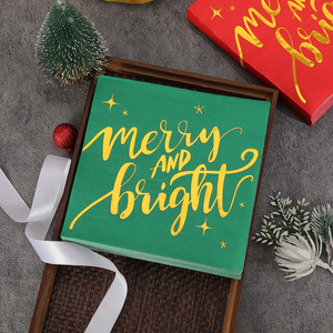 Merry And Bright Christmas Napkins Square 330mm Red Green Gold Foil Party Tableware Decorations - Product Image 4