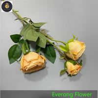 EV 964 Venta Directa princesa artificial Rosa 3 tenedores seda mostaza amarillo Rosa flor boda centro de mesa flor