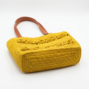 Sac fourre-tout en raphia jaune de Madagascar ANA avec broderie florale, bandoulière portable pour usage quotidien, affaires, plage et voyages - Product Image 4