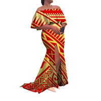 Robe sirène plissée fendue à imprimé tribal polynésien Tonga personnalisé, grande taille, épaules dénudées, moulante, pour bal de promo, pour femmes