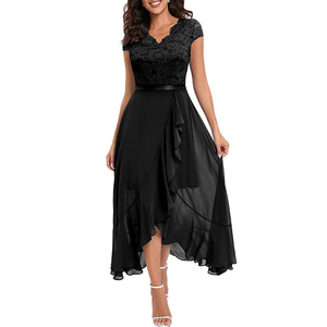 TONGYANG Abito da Sera Lungo da Donna Elegante in Pizzo Rosso con <span class=keywords><strong>Spacco</strong></span> Scollo a V Vestibilità Aderente per Feste e Balli - Product Image 6