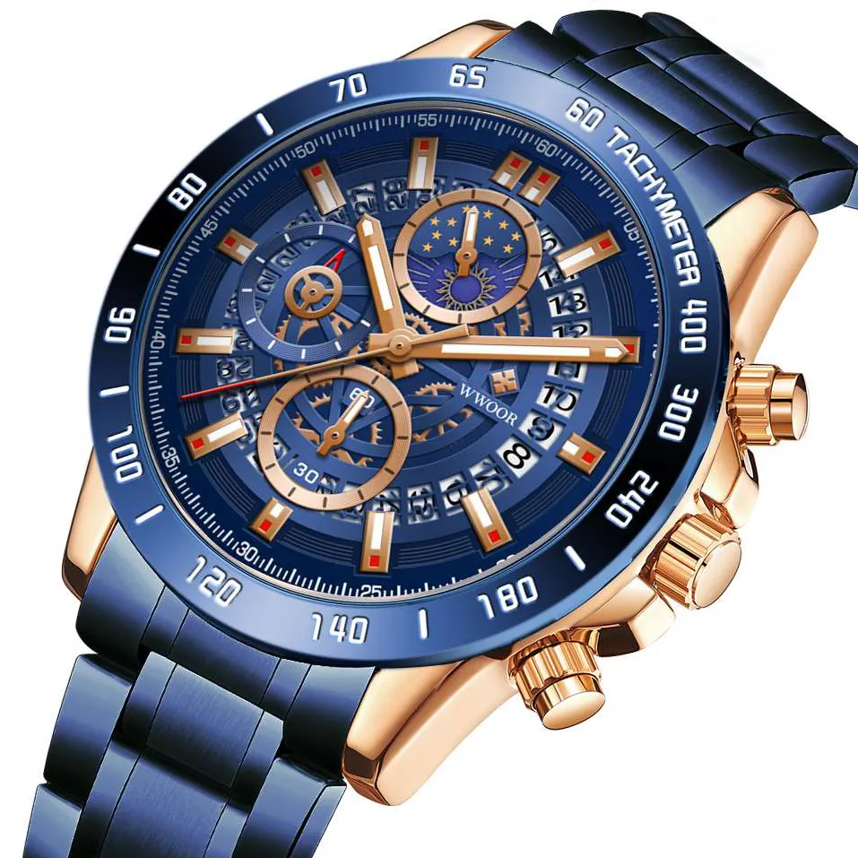 Customizable Watch Creative Design Mechanical Style Luminous Date Quartz Watches for Men