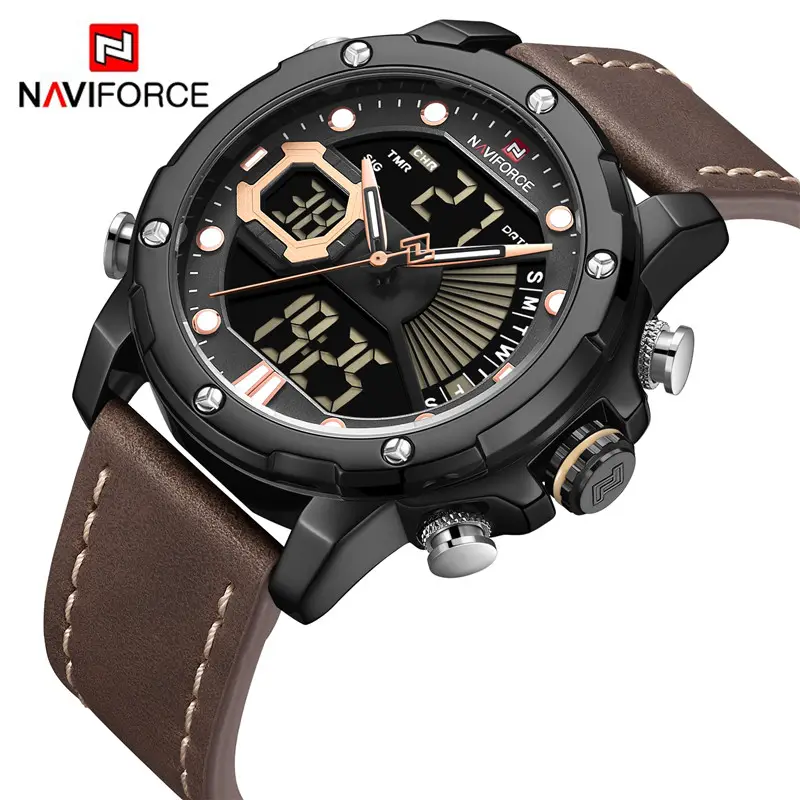 NAVIFORCE-nouvelle montre à Quartz de sport avec chronographe pour homme, horloge numérique analogique de luxe, étanche, double temps, marque supérieure