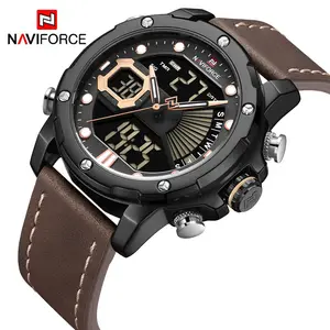 NAVIFORCE Jam Tangan Kuarsa Kronograf Pria, Jam Tangan Olahraga Digital Analog Mewah Merek Top Tahan Air Pria Ganda