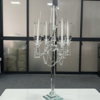 Candélabre en cristal à 5 bras, tube en verre, 55 cm de haut, pour centres de table de mariage et de fête