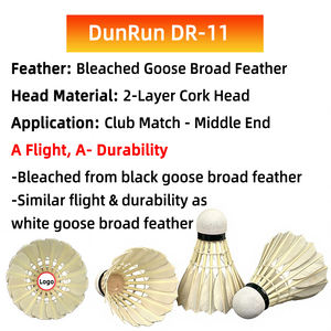Volano da badminton DunRun <span class=keywords><strong>DR</strong></span>-11 con piume d'oca sbiancate, prezzo all'ingrosso, per allenamento sportivo e partite di club - Product Image 2