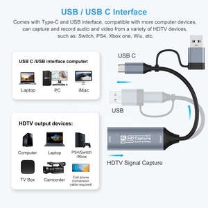 Support Win/<strong>Mac</strong>/Linux Laptop 1080P HDTV USB 4K 30Hz Video Capture Device with USB-C Audio Adapter for Live Stream Gaming - Product Image 3