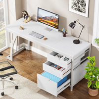 Tribesigns Bureau d'ordinateur blanc avec 3 tiroirs, bureau PC moderne avec stockage de fichiers, poste de travail de table d'écriture de 59 pouces