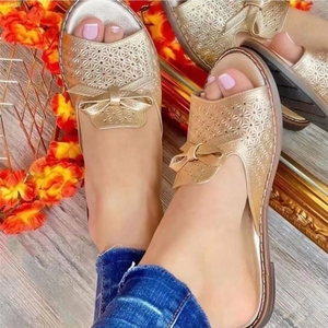 Women Summer Casual Round Open Toe Flat Leather Slippers Slip on <b>Beach</b> Sandals - Product Image 1