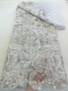 NI.AI 2026 Tela de Encaje de Lujo con Apliques Florales 3D, Lentejuelas Pesadas y Bordado de Tul para Aso Ebi Nigeriano - Product Image 4