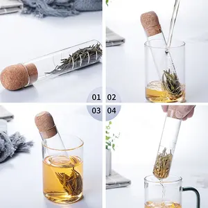 Son tasarım tüp şekli borosilikat cam çay demlik süzgeci mantar şekilli kapak