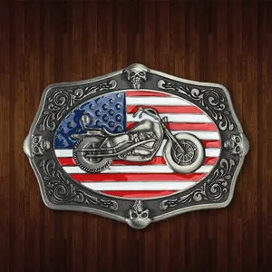 Boucle de ceinture en métal émail doux, Logo 3D personnalisé de moto en Nickel Antique