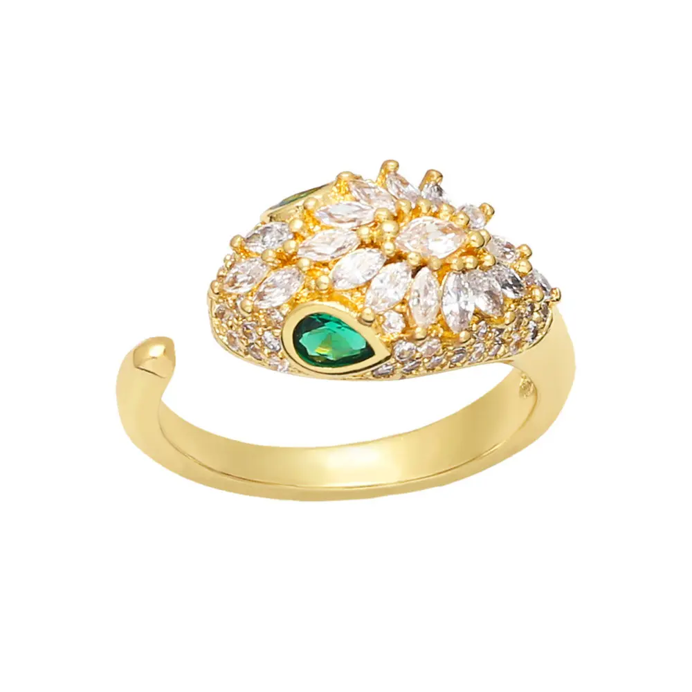 Модные ювелирные кольца 18K Настоящее позолоченное бриллиантовое циркониевое кольцо в форме змеи